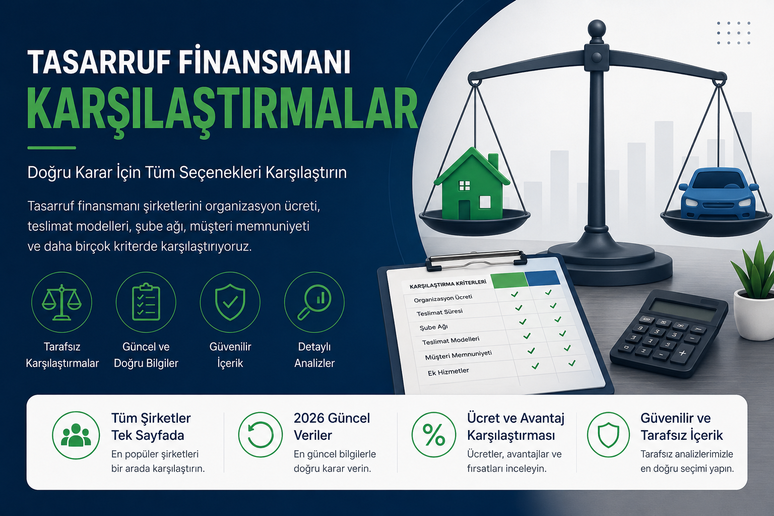 Tasarruf finansmanı karşılaştırmaları sayfası görseli. Eminevim, Katılımevim, Fuzulev ve Birevim gibi şirketlerin karşılaştırmalı analizlerini temsil eder.